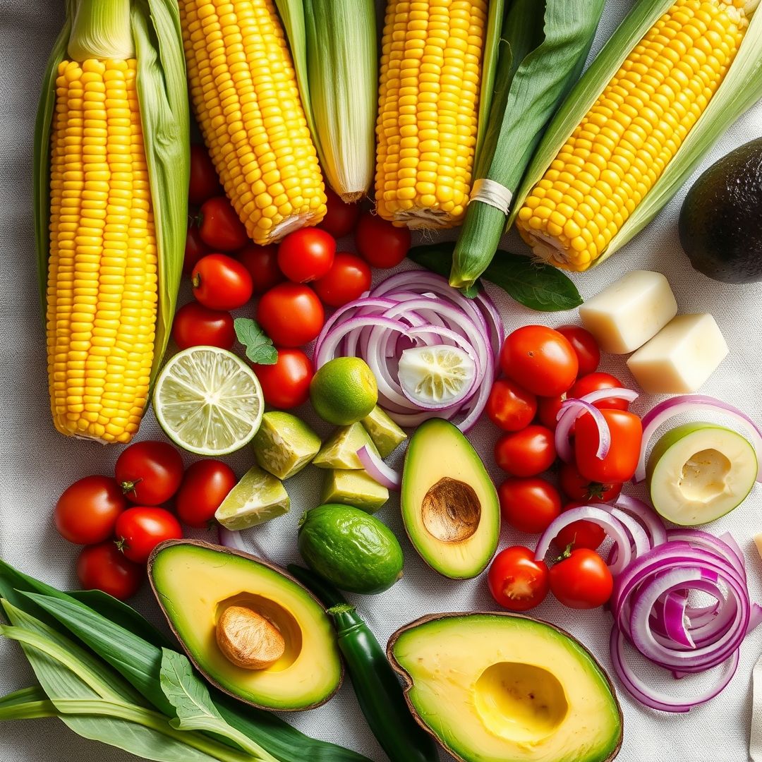 Fresh ingredients for Summer Fresh Grilled Corn Salad with Zesty Lime Dressing