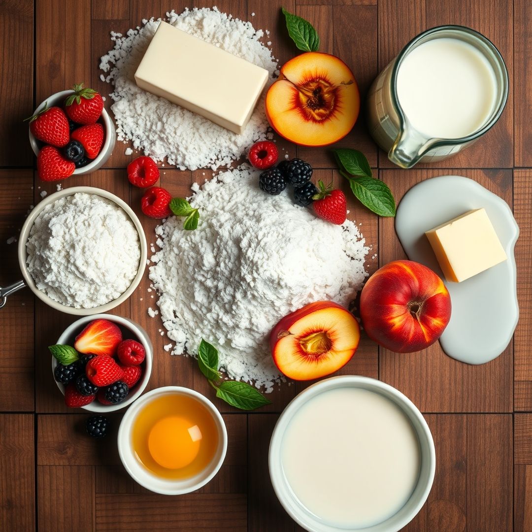 Fresh ingredients for 15 Best Coffee Cake Recipes with Fresh Summer Fruit for a Perfect Breakfast