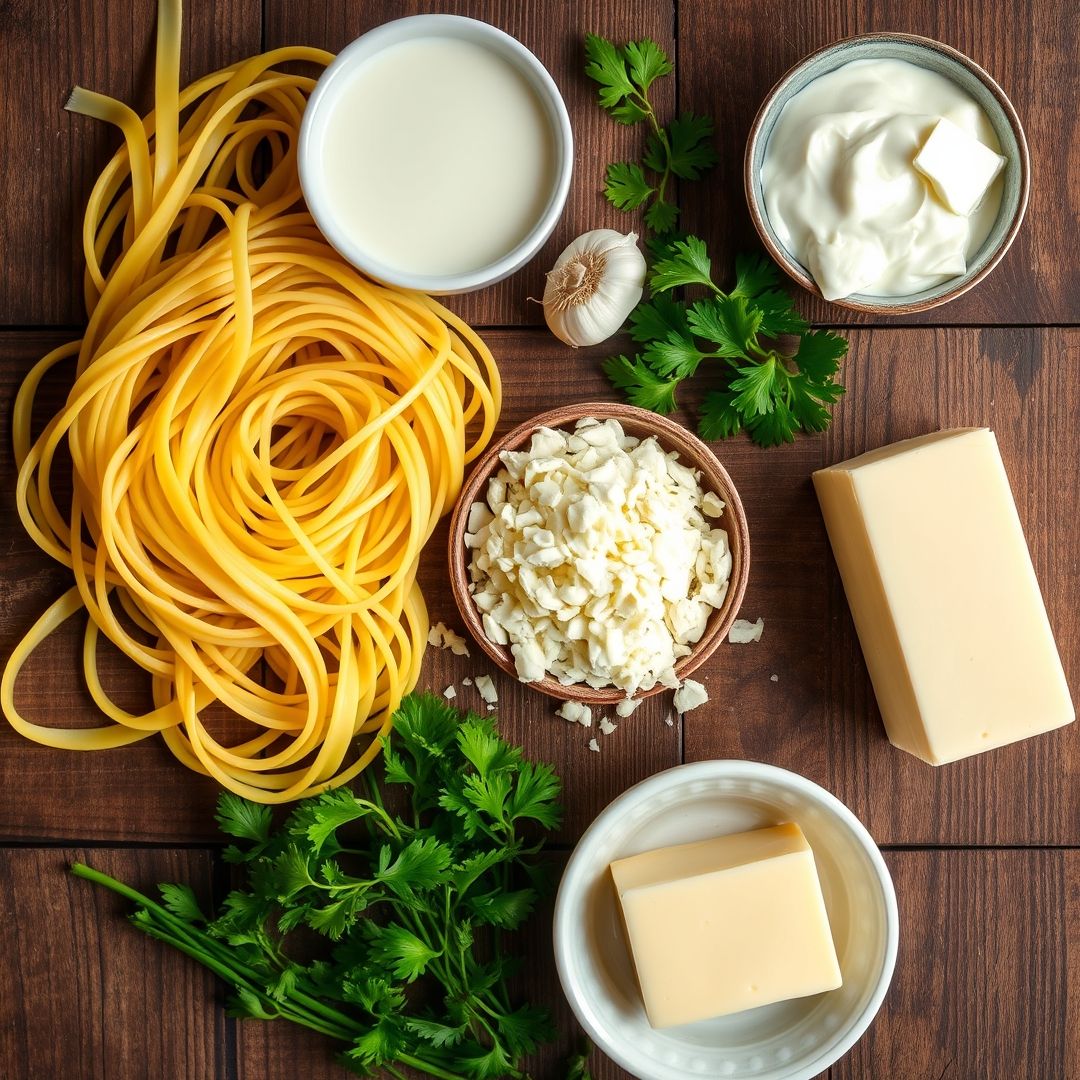 Fresh ingredients for Creamy Garlic Parmesan Pasta