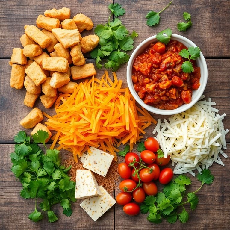 Fresh ingredients for Kimchi Queso Fundido with Jackfruit Carnitas